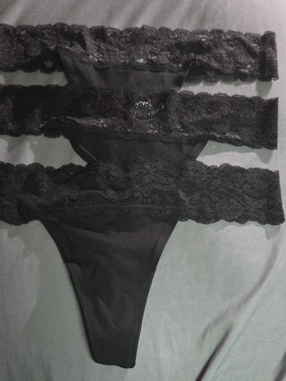 NWOT- Pact Organic- Black Lace-Trim Thongs - 3-Pack